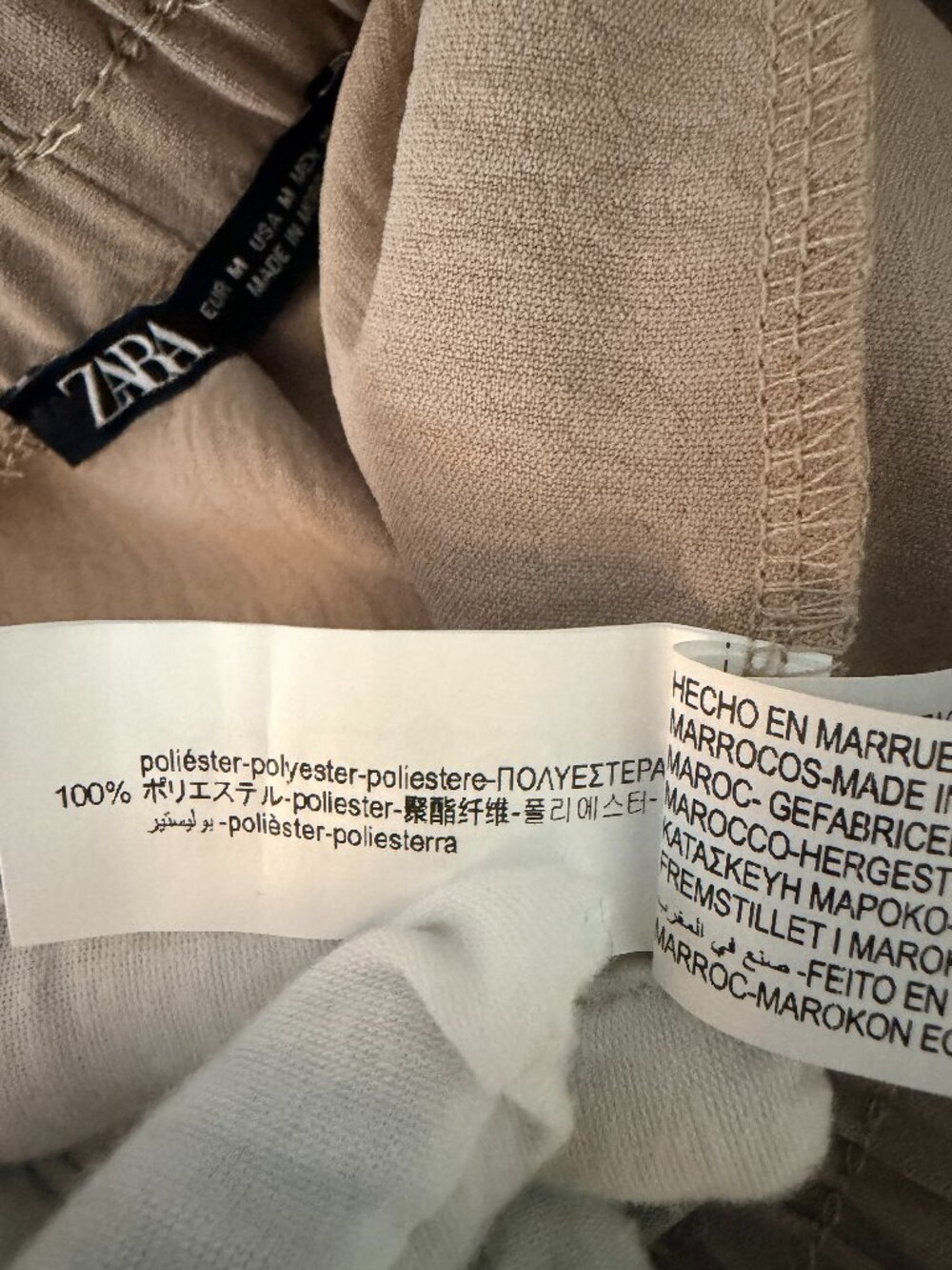 Zara Wide Leg Pants Womens M Taupe Beige Elastic Waist Flowy Vacation Resortwear - Picture 8 of 8